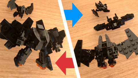 Micro LEGO brick fighter jet transformer mech - Batjet Machine (similar to Batwing)
 3 - transformation,transformer,LEGO transformer