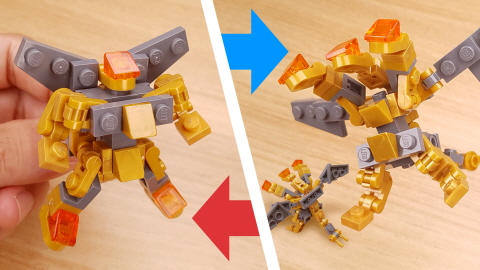 Micro brick 3 headed gold dragon transformer mech - G-Dragon 3 - transformation,transformer,LEGO transformer