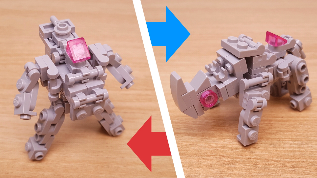 Micro LEGO brick Rhino transformer mech - FortRhino (similar to Rhinox)
 0 - transformation,transformer,LEGO transformer