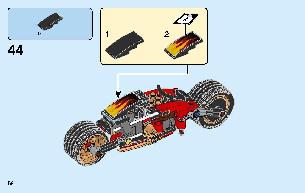 Kai’s Blade Cycle & Zane’s Snowmobile 70667 LEGO information LEGO instructions 58 page