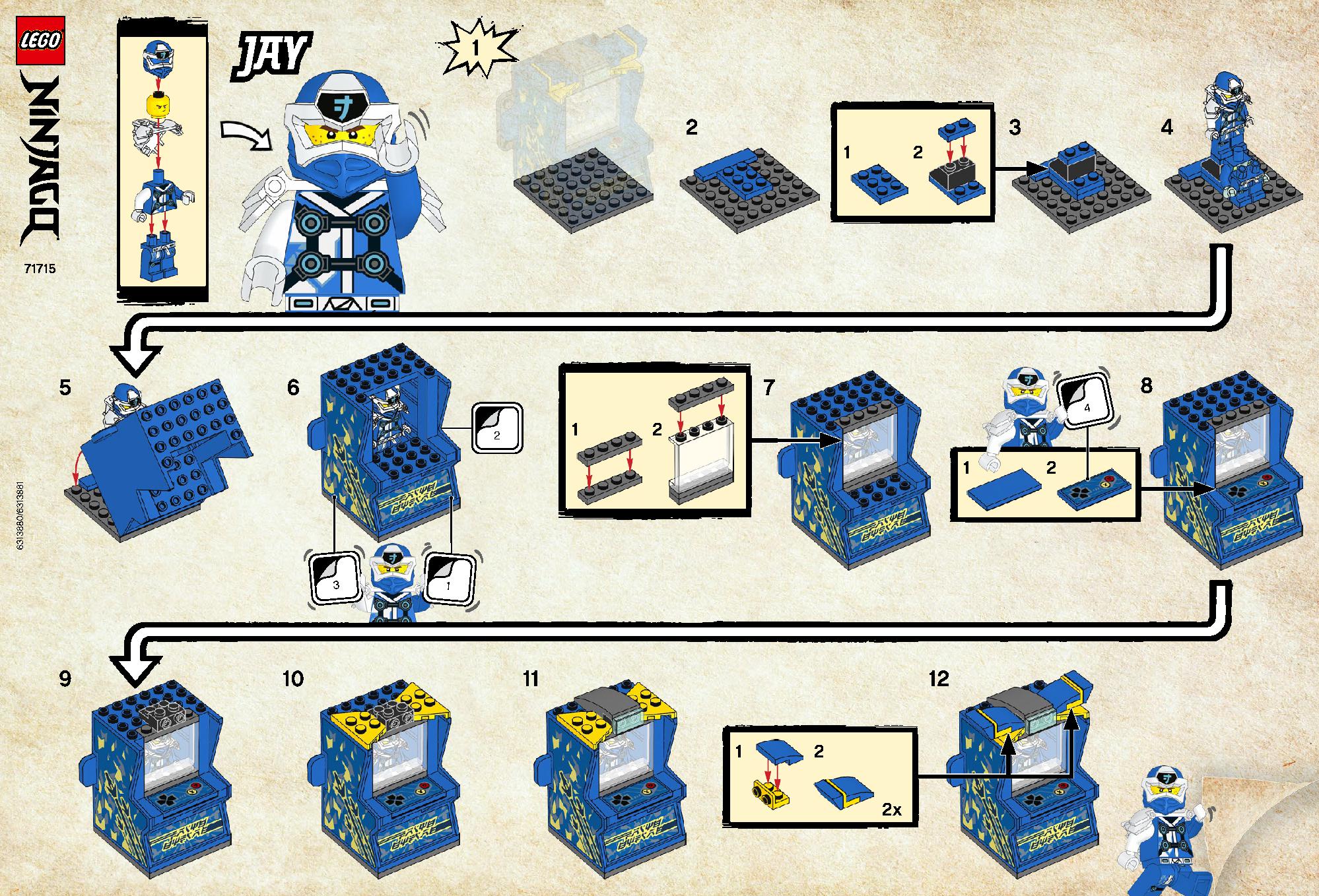Jay Avatar - Arcade Pod 71715 LEGO information LEGO instructions 1 page