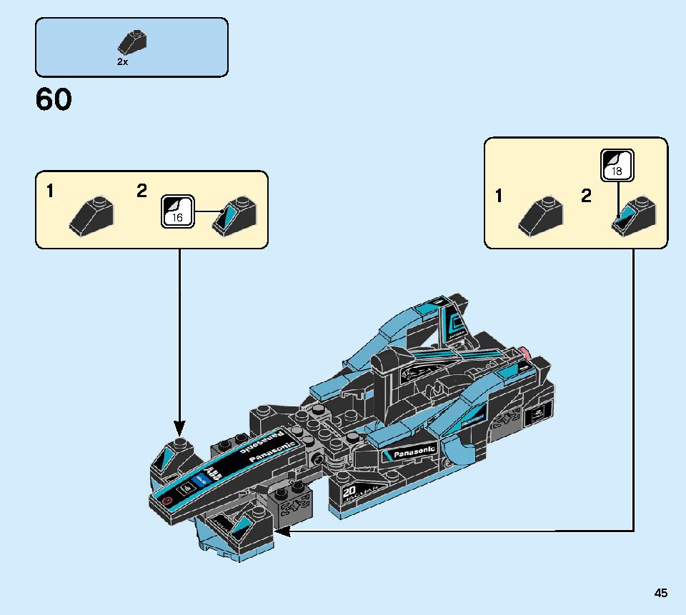 Formula E Panasonic Jaguar Racing GEN2 car & Jaguar I-PACE eTROPHY 76898 LEGO information LEGO instructions 45 page