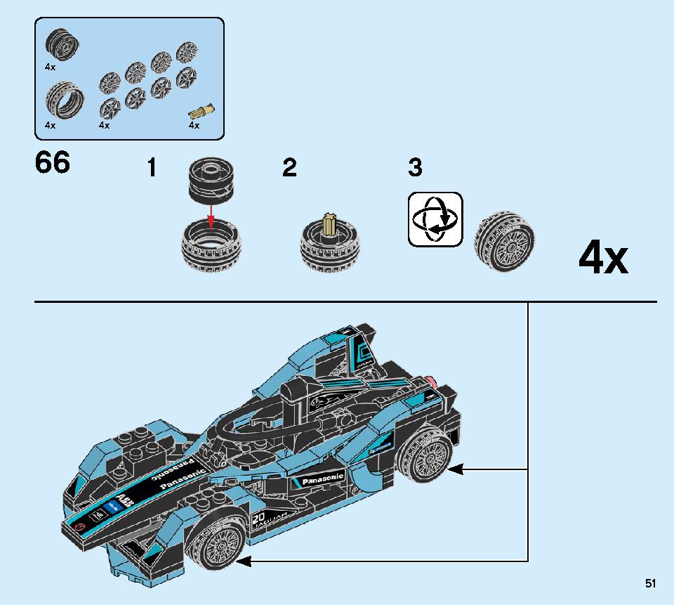 Formula E Panasonic Jaguar Racing GEN2 car & Jaguar I-PACE eTROPHY 76898 LEGO information LEGO instructions 51 page