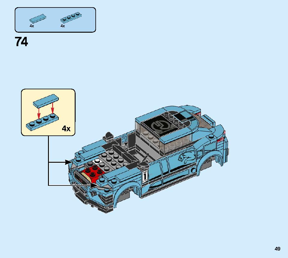 Formula E Panasonic Jaguar Racing GEN2 car & Jaguar I-PACE eTROPHY 76898 LEGO information LEGO instructions 49 page