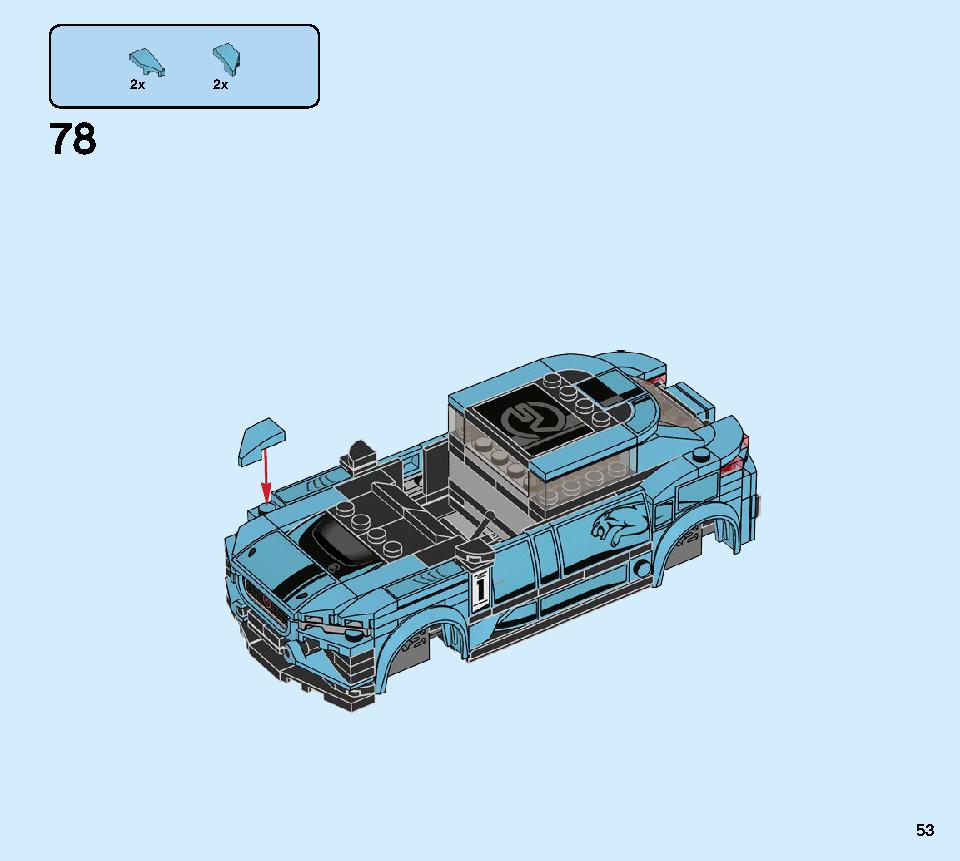 Formula E Panasonic Jaguar Racing GEN2 car & Jaguar I-PACE eTROPHY 76898 LEGO information LEGO instructions 53 page